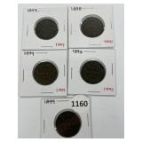 1859,88,94,96,99 Cdn Large Cents