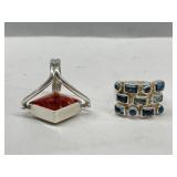 2x Sterling 925 Silver Rings - Blue Coloured