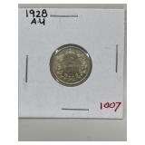 1928 Cdn Silver 10 Cents -au