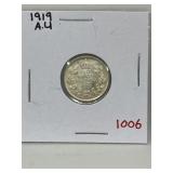 1919 Cdn Silver 10 Cents -au