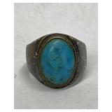 .925 Silver Ring with Oval Turquoise 12.6 grams