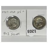 2 X U S A 25 Cent - 1957 + 1962