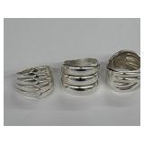 3x Sterling 925 Silver Rings with Wide Statement