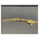 Reticulated Gold Tone Animal Brooch with Clear,