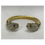 Cuff Bracelet - Gold Tone with Cat Head Ends
