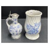 Blue & White Ceramic Vase & Pitcher