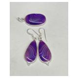 Sterling 925 Silver Purple Banded Agate Coloured
