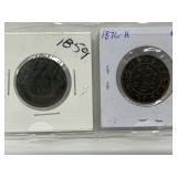 1859 & 1867h  Cdn Large 1 Cent Coins