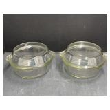2 Clear Pyrex Bowls with Lids (1 lid has chip)