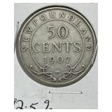 1907 Nfld 50 Cent -silver