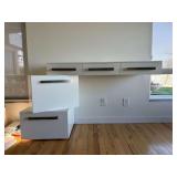 Custom floating desk with dovetail drawers & bottom drawer for printer