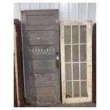 Antique wood door with leaded glass panel 90" x 33" & white door 80" x 30"