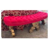 Vintage Hollywood Regency style bench w/ gold legs