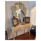 Marble top console table (53" x 33" x 14") with mirror (40" x 53")