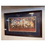 Framed print 32" x 20", 2 ballet figures, clock