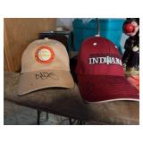 Signed Bobby Knight Hoosiers hat, Signed Calvert Chaney hat