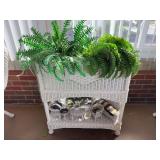 Wicker planter (26" x 30" x 10") and miniature furniture