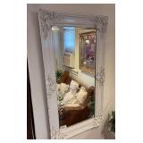 Painted beveled edged mirror w/ carved trim