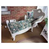 Pair of wicker chaise lounges with cushions and pillows 55" L