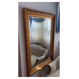 Large beveled edged wall mirror w/ gold frame