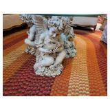 Trio Cherub Figurines Table w/Glass Top 32" dia
