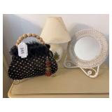 Purse lamp, wicker mirror, lamp