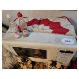 GoldStar Microwave,  Vess Salt/pepper, Red and White Crocheted Piece