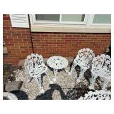 3 wrought iron patio chairs, aluminum side table