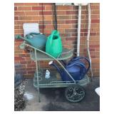 Wrought iron on gardner cart w/ sprinkling cans