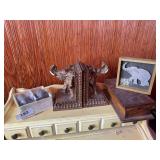Elephant salt and peppers, books ends, wooden box
