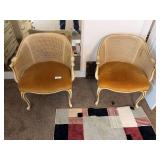 Pr of French Provincial style wicker back upholster chairs r