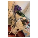 3 white wicker plant stands