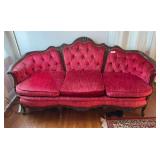 Antique carved wood frame 3 cushion sofa 77" l