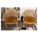 Pr of French Provincial style wicker back upholster chairs r