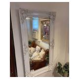 Painted beveled edged mirror w/ carved trim