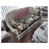 Wicker 3 cushion sofa with pillows and throw blanket 70"