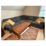 Grey sectional 93' x 93', 2 pillow, blanket