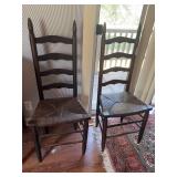 2 vintage ladder back chairs with woven  rush seats