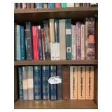 Bottom 2 shelves of books