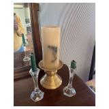 Bohemia 24% lead crystal candle sticks and brass candle holder