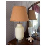 Cream colored urn style lamp and vintage crystal cast iron base table lamp