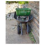 Dual wheel wheel barror, busted up Scott’s seeder