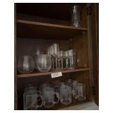 Lot of glass mugs, stemmed glasses, misc glasses