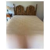 Vintage machine made fan quilt , cream colored blanket for queen bed, and chenille spread with some stains noted