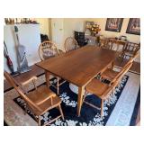 Wooden dining table with drawer and 6 chairs