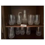 12 clear glasses and pitcher