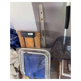 Folding chair, snow shovel, creeper