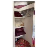 Queen comforters , sheets , pillows and throw and hangers