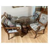 Ornate Glass Top Pedestal Table with 4 padded