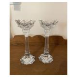 Pair of leaded glass candle sticks-10" T